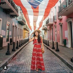 Red Patterned Lightweight Tasseled Maxi Dress